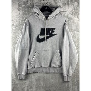 Vintage Nike Hoodie Gray Embroidered Center Swoosh Pullover‎ Mens Medium Y2K